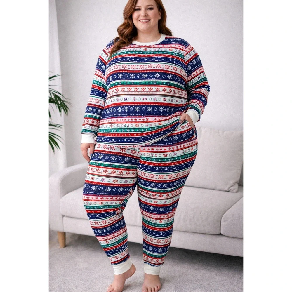 Knix Fair Isle Holiday Pajama Set 4XL Plus Size Red Green Reindeer‎ Snowflake PJ